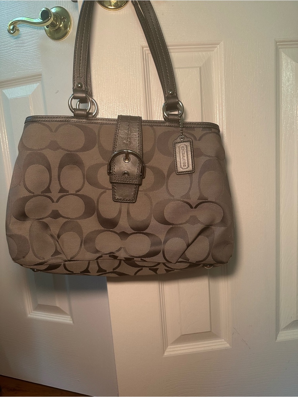 Coach Gray Signature Buckle Shoulder Bag